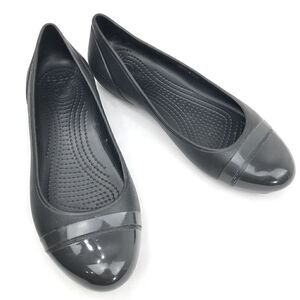 CROCS Gianna Alice Black Flexible Patent Cap Toe Rubber Ballet Flats